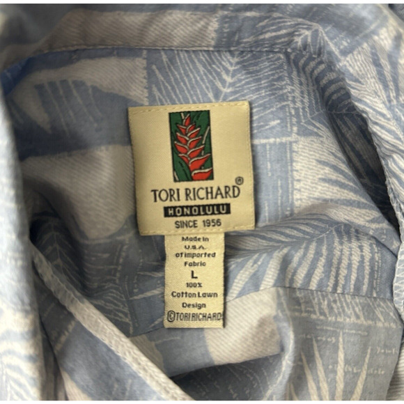 Tori Richard Shirt Mens Large Blue White CPCU Society Button Up Hawaiian Shirt - Picture 6 of 8